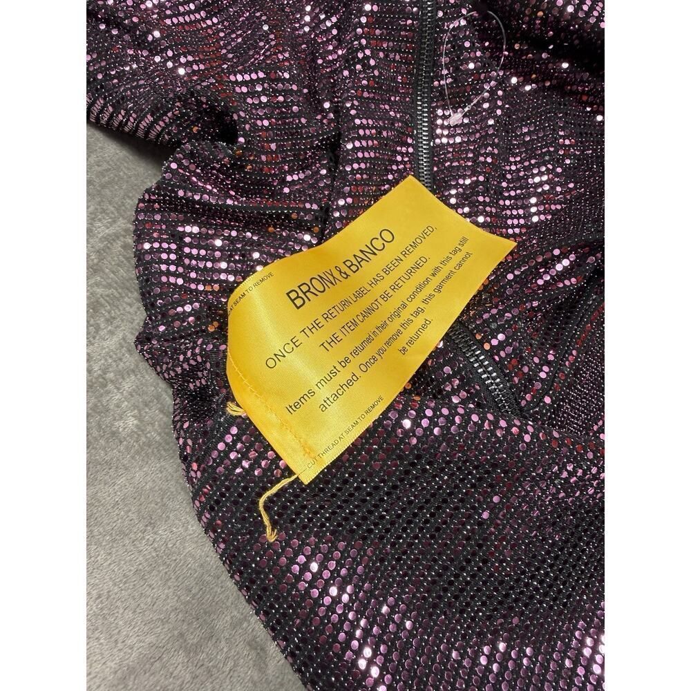 NWT Bronx and Banco Kyoto Sequin Mini Dress Purple Ostrich Feather Hem L - Picture 12 of 13